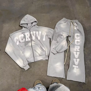 Nouveauté 2026 Survêtement d'hiver délavé à l'acide, style streetwear, avec appliques brodées personnalisées, en coton respirant, séchage rapide et effet délavé soleil - Product Image 2