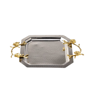 Vente en gros Plateau de décoration de Noël en aluminium avec poignée décorative argentée Plateaux de service décoratifs en métal argenté pour la maison - Product Image 5