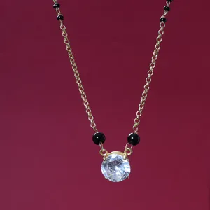 Collier pour femme avec chaîne de perles plaquées or et argent et pendentif en zircon SKU NE016 - Product Image 2