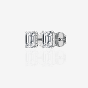 <b>Emerald</b> Cut Moissanite Diamond Hidden Halo <b>Stud</b> 9k Gold Earrings - Product Image 4