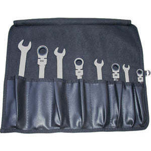 8-Piece Set Open End Combination Wrenches Swivel Ratchet Handles 17mm <b>Chrome</b> Finish for Industrial Use Metric Measurement <b>Box</b> - Product Image 1
