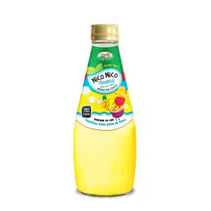 290ml jus buah campuran segar dengan minuman Chewy Nata De Coco dikemas dalam botol kaca grosir harga terbaik pabrik Nawon Vietnam