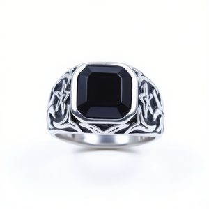 Bague pour homme vintage en acier inoxydable style motard, taille 8-12, avec accent CZ noir SR99, bagues tendance - Product Image 2