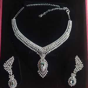 Collier Moissanite en argent 925 et boucles d'oreilles collier Aqua | Collier Moissanite blanche | Cadeau pour elle - Product Image 1