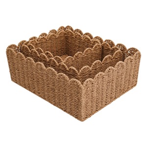 Juego de Tres Cestas con Borde Curvo, Elegante Solución de Almacenamiento Hecha a Mano para Cocina, Tocador y Uso Decorativo, de la India - Product Image 1