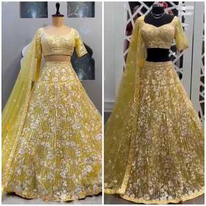 Fancy Ladies' Yellow Traditional Lehenga Choli Set con Dupatta Soft Net Thread Sequence Work Vestido largo y pesado y Anarkali - Product Image 2