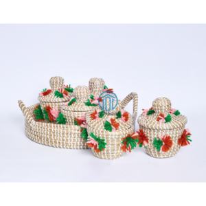 Panier en jonc de mer artisanal avec plateau polyvalent parfait pour le style de la maison ou l'emballage de cadeaux pendant les célébrations - Product Image 3