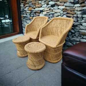 Ensemble de 2 2 tabourets ottomans en rotin bambou faits à la main de qualité supérieure pour villas à manger salon bureau cafétéria - Product Image 2