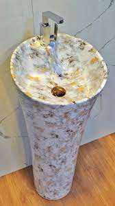 Lavabo sur pied en marbre facetté, lavabo en pierre à poser, design vertical moderne, utilisation en entrepôt, drain inclus - Product Image 3