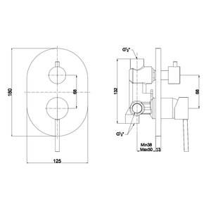 FIEMME Matt <b>Black</b> Built-In Shower Mixer with Diverter <b>Bathroom</b> <b>Sets</b> - Product Image 4