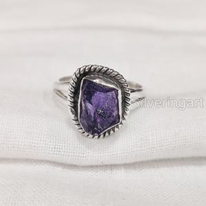 เครื่องประดับหินหยาบมาใหม่แหวนสตรีพลอยอเมทิสต์ธรรมชาติพลอยโบฮีเมียน Feb 925แหวนเงินสเตอร์ลิง - Product Image 1