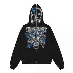 Sweat à capuche d'hiver surdimensionné en molleton de coton avec fermeture éclair et strass personnalisés 2025, avec logo personnalisé - Product Image 1