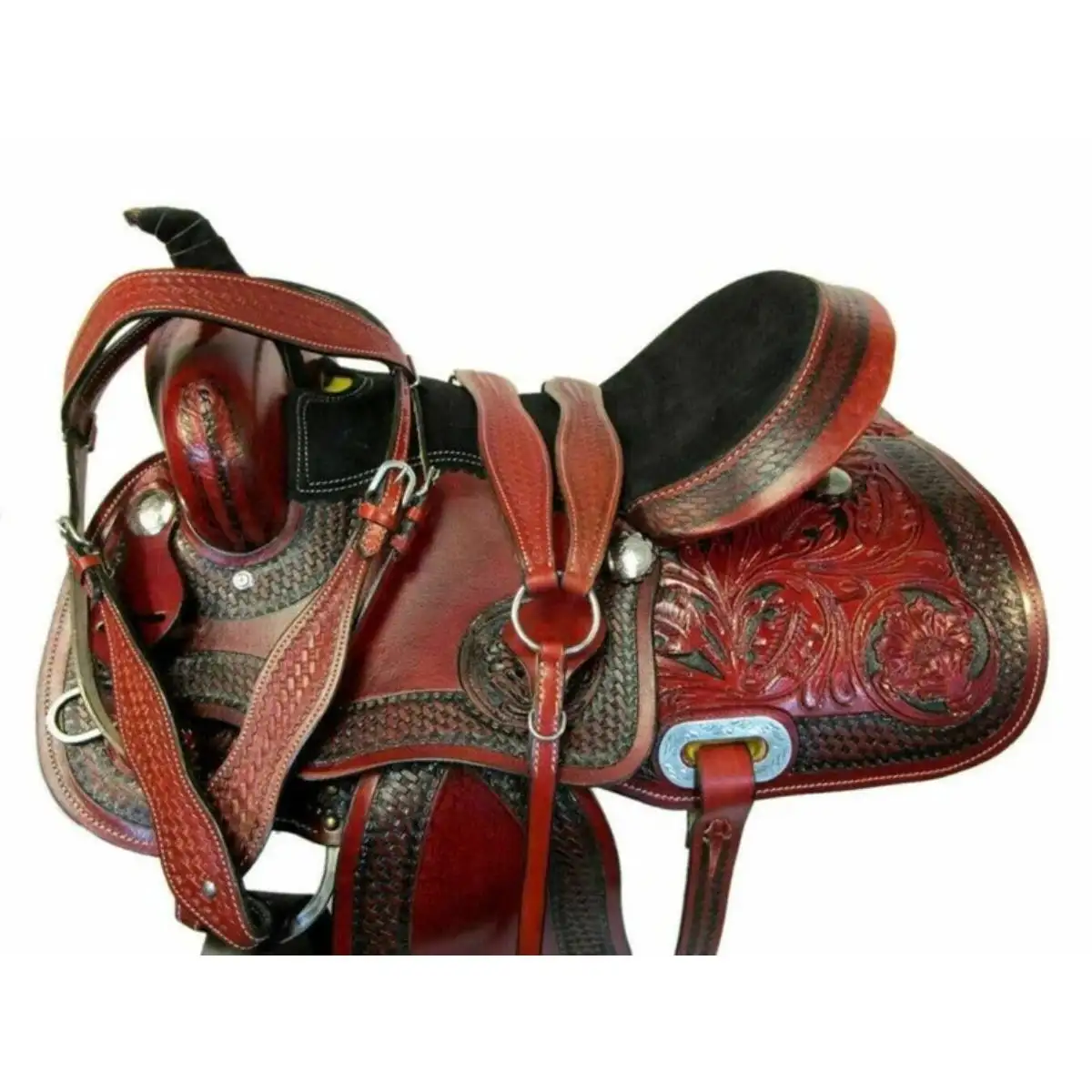 New Leather Barrel Racing Pleasure Trail Leather Western Horse Saddle Equestrian with Tack Set Size from Indian Exporter
