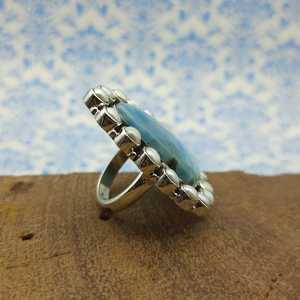 แหวนอัญมณีทรงกลมรูปหยดน้ำและไข่มุกและลาริมาร์สีเงินสเตอร์ลิง925อินเทรนด์สำหรับ2025 - Product Image 4