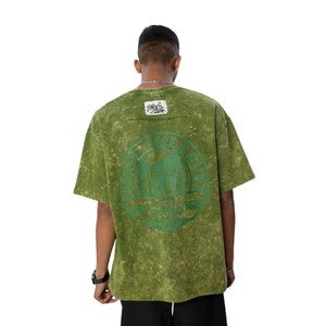 เสื้อยืดผู้ชายสีเขียวทรงหลวมผ้าฝ้าย 100% สไตล์วินเทจลำลองสตรีทแวร์เนื้อผ้านุ่มระบายอากาศได้ดีเหมาะสำหรับใส่ในชีวิตประจำวันในเมือง - Product Image 5