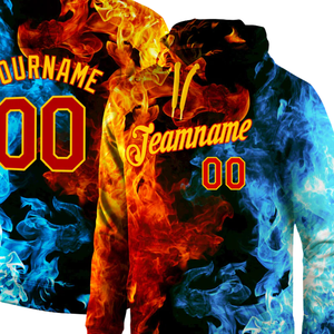 Sweat à capuche personnalisé avec sublimation feu et glace, impression 3D, nom personnalisé, numéro, uniforme d'équipe, vêtements de sport pour hommes et femmes, sweat à capuche à capuche en vente - Product Image 5