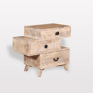 Commode moderne cannelée à 3 tiroirs, courte table de chevet en bois pour chambre à coucher ou salon pour la salle à manger - Product Image 3