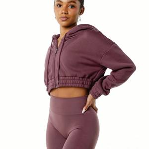 Sudaderas con capucha informales de gran tamaño para mujer, sudaderas de manga larga de lana, pulóver, Tops cortos atléticos cómodos - Product Image 3