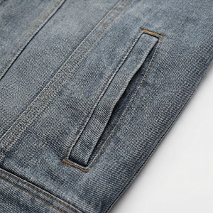 High Quality Cotton Denim Washed <b>Black</b> Jacket Custom Men's <b>Long</b> Sleeve Plus Size Reversible Stand Denim Coat Fashion Streetwear - Product Image 5