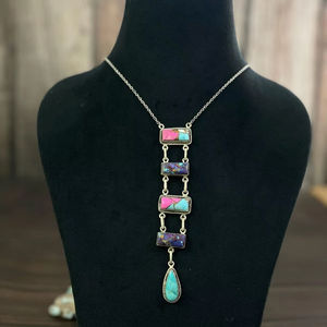 Hecho a mano de plata esterlina algodón caramelo Kingman y púrpura cobre turquesa collar mujer joyería elegante diseñador accesorio - Product Image 1