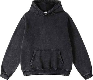Ropa de calle personalizada de marca Stone Wash Hoodies Heavyweight 100% Cotton Blank Black Vintage Brand Acid Wash Hoodie Hombres - Product Image 1