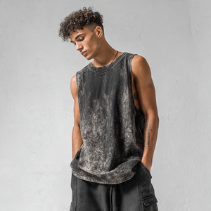 Gym <b>Trainer</b> Sleeveless Acid Wash Tank Top <b>Men</b> 100% Cotton Polyester Washed Singlet Tops <b>Men's</b> Workout Fitness Acid Wash Top <b>Mens</b> - Product Image 2