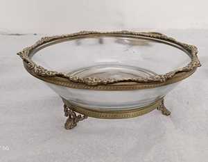 ชามแก้วลายนูนทรงกลมทำจากทองเหลืองโบราณสำหรับเสิร์ฟทำจากโลหะและแก้ว - Product Image 6