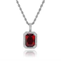 Collier pendentif carré Hip Hop de créateur en rubis coloré, plaqué or, avec pierres CZ multicolores, pour hommes - Vente en gros