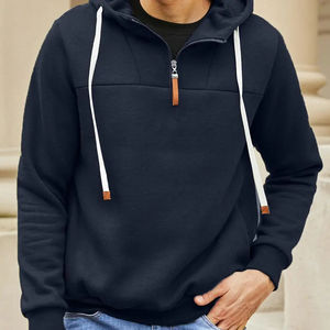 Meilleure qualité personnalisée hommes demi fermeture éclair tenue décontracté sweat à capuche respirant 100% coton crochet hiver saison à capuche directe - Product Image 2