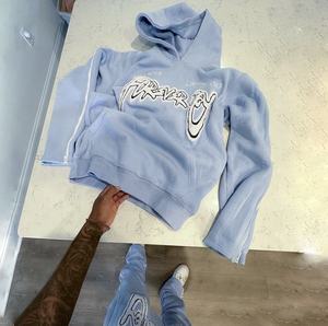 เสื้อมีฮู้ดและกางเกงสองชิ้นแบบครอปขนาดพิเศษชุดฤดูใบไม้ผลิกางเกงขายาวและเสื้อฮู้ดที่มีโลโก้เฮฟวี่เวทสำหรับพัฟ - Product Image 5