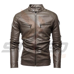 Chaqueta de cuero de crucero de tendencia para hombre, elegante abrigo de cintura de cuero real con cuello levantado, cierre de cremallera, Top informal para invierno - Product Image 1