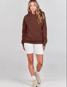 Venta al por mayor de sudaderas con capucha de las mujeres personalizadas hombro caído moda ropa casual de gran tamaño de color sólido suave y cómodo sudaderas con capucha de las mujeres - Product Image 4
