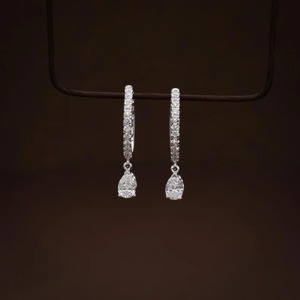 Boucles d'oreilles pendantes en argent sterling 925 personnalisées, forme poire, boucles d'oreilles fantaisie en diamant - Product Image 3