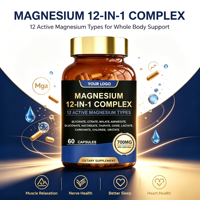 Capsules de complexe bien-être pour les os et les nerfs, à base de magnésium, vegan, sans gluten, sans OGM, avec étiquette nette et claire