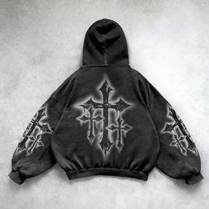 Personalizado 500 Gsm 400gsm Tela Hombres Sudaderas Algodón En Blanco Casual Sudadera con capucha de gran tamaño de impresión en relieve logotipo para Unisex - Product Image 3