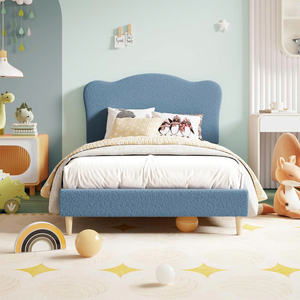 TRIHO-HB-062 Upholstered Full Size <b>Bed</b> Frame for Kids <b>with</b> Scallop Headboard, Cute Velvet Full <b>Bed</b>, Sturdy Platform <b>Bed</b> - Product Image 3