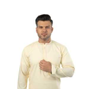 นาดีม คูร์ตา CLK-19 ชุดเจ้าบ่าวปักลายอย่างดี สีครีมเนยพรีเมียม ผ้าฝ้าย 100% ระบายอากาศได้ดี - Product Image 1