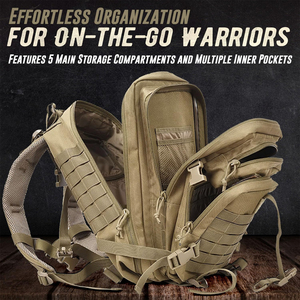 Sac à dos tactique d'extérieur avec impression de logo personnalisé, coque résistante à l'eau à bretelles réglables et compartiments de rangement spacieux - Product Image 5