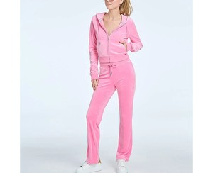 <b>Crop</b> Top Velvet pink Hoodie Two Piece <b>Pants</b> Jogging Set Velour Tracksuit for Women Hoodie Track Suit - Product Image 4