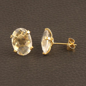 Affordable Cheapest Price <b>Stud</b> <b>Earring</b> Oval Shape Faceted clear Quartz <b>Earring</b> 18k Gold Plated Claw <b>Set</b> <b>Stud</b> <b>Earring</b> Women Gift - Product Image 5