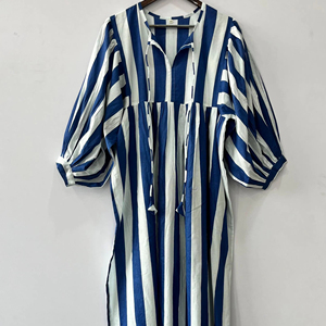 Algodón azul blanco rayas 100% algodón tejido Digital impreso A-Line Midi vestido verano Formal ODM aniversario regalo para su mamá - Product Image 1