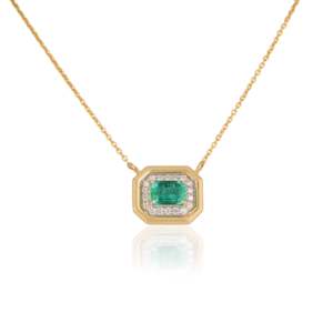 Collier pendentif en platine plaqué rhodium avec émeraude et diamant, orné de zircon et de perle, pour fiançailles - Product Image 1