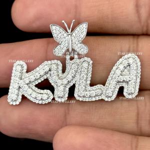 Colgante de Letra con Diamantes Cultivados en Laboratorio, Chapado en Oro de 10K, Estilo Hip Hop Cristiano Unisex, Corte Brillante Redondo - Product Image 2