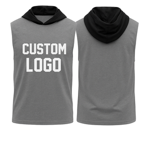 Vente en gros de débardeurs de sport respirants à capuche personnalisés, sans manches, pour l'entraînement, le fitness, la salle de sport, jersey 100% polyester pour hommes - Product Image 4