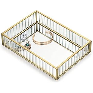 Plateau miroir avec bord doré plateau de forme rectangulaire plaqué or - Product Image 4