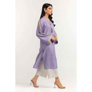 Camisa Bordada con Estampado Floral Otoñal para Mujer, Color Morado, Talla XL, Largo, Jacquard, Poliéster, Organza, Chifón, Lino, ODM - Product Image 1