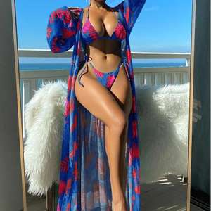 Maillot de bain bikini 2 pièces long pour femme avec paréo en dentelle à pampilles et strass, appliqués, collection 2025, tenue de plage en maille - Product Image 3