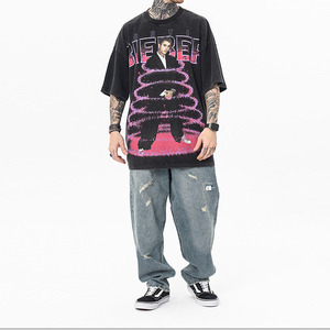 Camiseta de algodón 100% de manga corta con cuello redondo, estilo vintage, holgada, con estampado gráfico personalizado DGT, lavado ácido, de alta calidad para hombre. - Product Image 2
