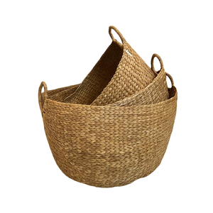 ชุดตะกร้าผ้าสานมือจากผักตบชวาธรรมชาติ 3 ใบ |   ที่เก็บของอเนกประสงค์สำหรับการจัดระเบียบบ้าน - Product Image 5