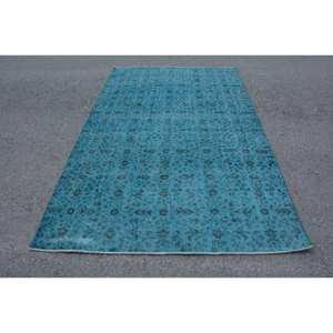 Alfombra turca Vintage azul moderna, 5,2x8,5 pies, respaldo de látex de lana, patrón Rectangular, altura de pila de felpa para uso en el coche de la sala de estar - Product Image 1